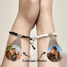 2 Stücke personalisierte Paarprojektionsarmband, Edelstahl magnetisches herzförmiges Foto-Projektionsarmband, individuell gestaltbares Doppelfotoarmband, individuelles Erinnerungsfoto, Paar Jahrestags Geschenk, Geschenk für Freundin, Freund, Beste Freunde, Familie, Feiertagsgeschenke