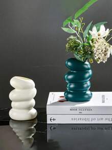 1 pieza Jarrón en espiral de plástico, decoración de jarrón de flores de estilo nórdico creativo, jarrón para flores secas/húmedas, imitación de esmalte, maceta de flores de cerámica de imitación