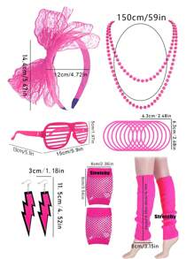 7/10pcs 80s Party Costume Accessories, 1980s Neon Color Dress Party Set, Women Neon Venetian Blinds Sunglasses Necklace Belt Leg Warmers Headband For Party, Dance - Multicolor - View 5