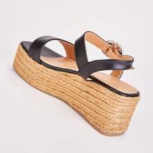Basket Weave Wedge Sandals - Black - View 3