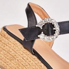 Basket Weave Wedge Sandals - Black - View 4