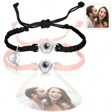 2 Stücke personalisierte Paarprojektionsarmband, Edelstahl magnetisches herzförmiges Foto-Projektionsarmband, individuell gestaltbares Doppelfotoarmband, individuelles Erinnerungsfoto, Paar Jahrestags Geschenk, Geschenk für Freundin, Freund, Beste Freunde, Familie, Feiertagsgeschenke
