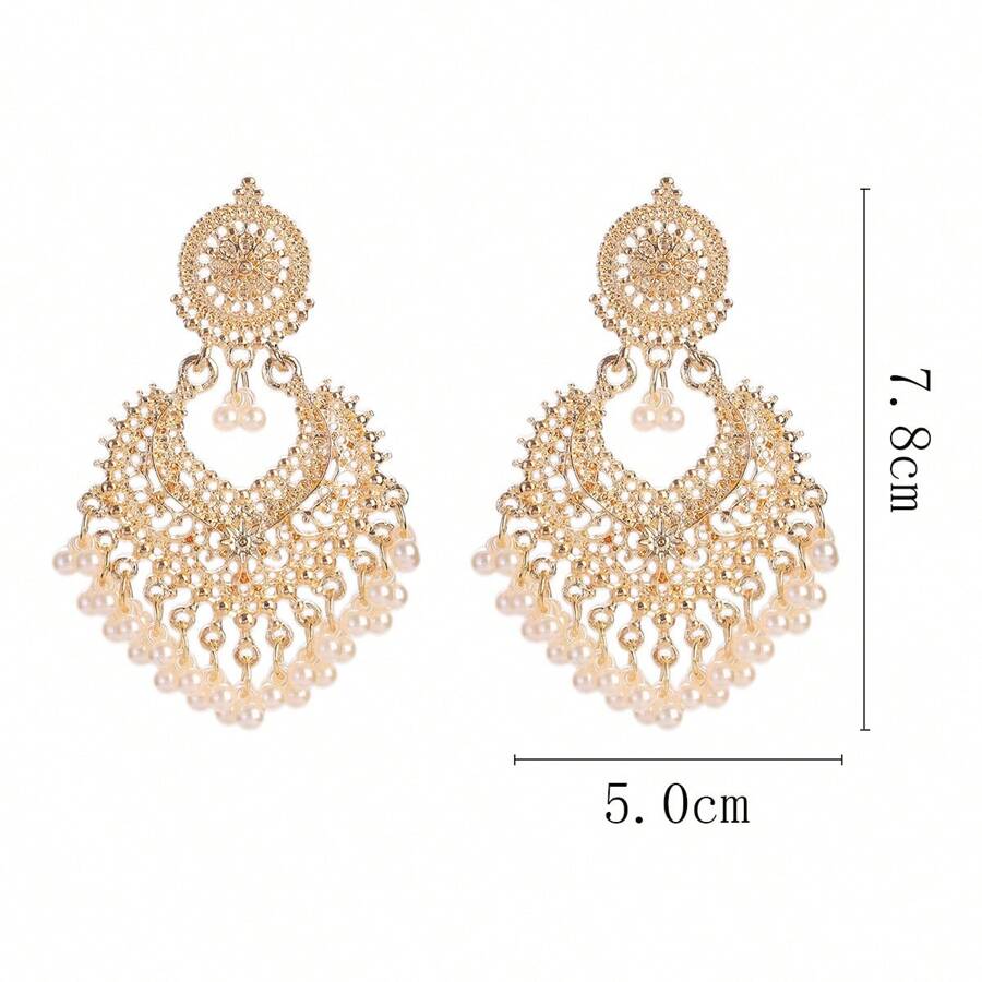1pair Glamorous Zinc Alloy Faux Pearl Drop Earrings Tassel Drop