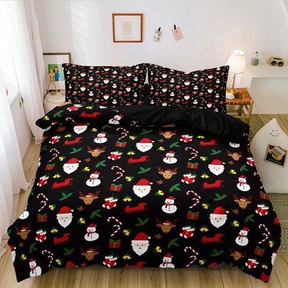 2/3 peças Conjunto de Roupa de Cama com Estampa 3D de Papai Noel, Conjunto de Roupa de Cama com Estampa de Natal (Tamanho 135x200 Apenas 1 Fronha)