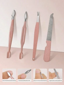 12 件美甲套装不锈钢指甲钳套装专业美容套装面部手足皮肤护理和指甲护理工具带皮革旅行盒，美容工具便携式套装专业美容套装，旅行美甲套装 - 粉色 - 查看 4