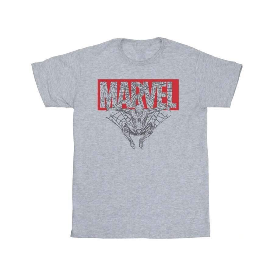Marvel Mens Spider Man Logo Red T-Shirt (Sports Grey)