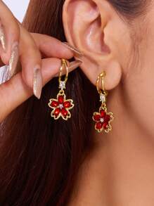 1pair Crystal Floral Decor Flower Drop Stud Earrings