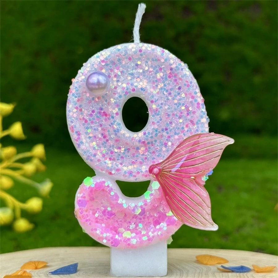 Velas Digitas de Cauda de Sereia Rosa Brilhante, Velas de Aniversário Criativas DIY para Decoração de Bolo, Festa e Decoração Doméstica