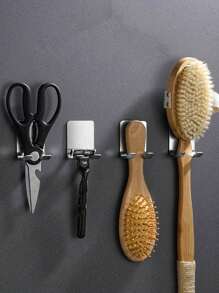 1pc Wall Mounted Stainless Steel Shaver Holder - Silver - View 4