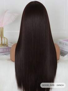 棕色合成蕾丝前假发 长款丝滑直发假发 预拔自然发际线 无胶蕾丝假发 日常派对用 24 英寸 - 棕色 - 查看 5