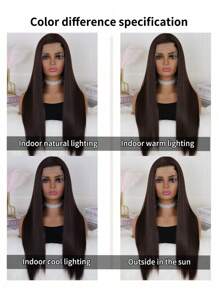 棕色合成蕾丝前假发 长款丝滑直发假发 预拔自然发际线 无胶蕾丝假发 日常派对用 24 英寸 - 棕色 - 查看 8