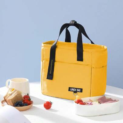 1PC Large Capacity Multicolor Solid Color Lunch Bag, Cute Portable Lunch Box Tote, Versatile Insulated Bento Bag, Insulated Cooler Bag, Multifunction Hot And Cold Insulated Lunch Tote, Food Storage Bag, Student Back-To-School Lunch Bag, Commuter Office Lunch Bag, Outdoor Picnic, Travel Essential, Top Handle Portable Lunch Bag Autumn And Winter Insulation Lunch Bag, Fall Home Essentials, Summer Outdoor Bags For Food, Picnic Camping Bags