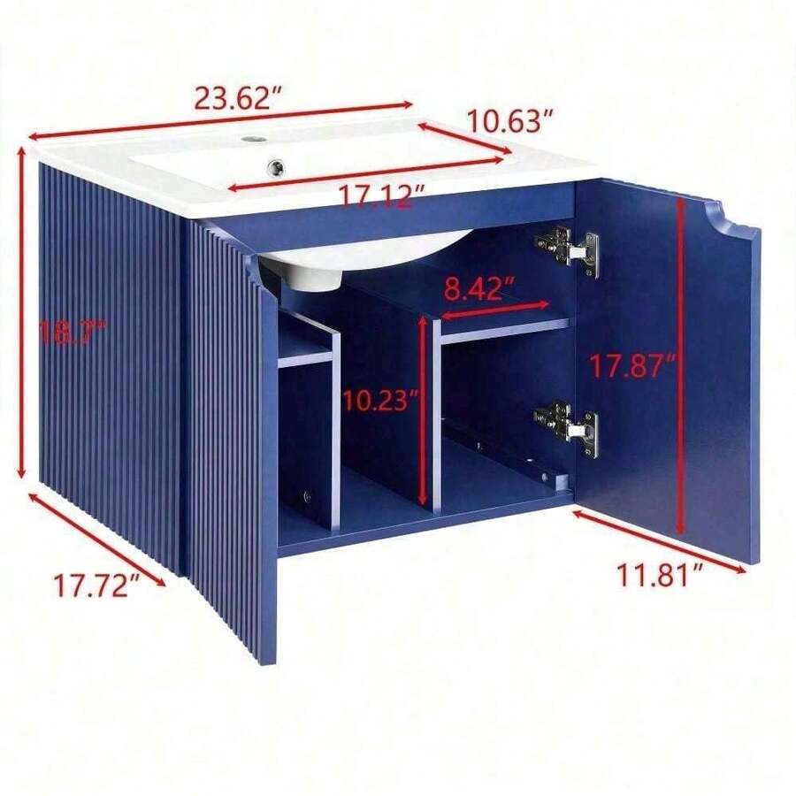 24" Floating Wall Mounted Bathroom Vanity With White Porcelain Sink And