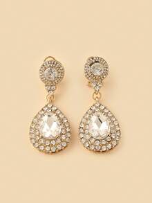 1 对优雅奢华镶有水钻的泪珠吊坠耳环，适合女士佩戴，适合婚礼、庆典、节日、礼物 - 耳環 - 查看 4