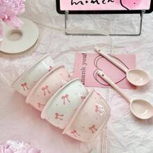 Set de vajilla de cerámica con moño rosa y blanco - 2/3 piezas, apto para dormitorio y hogar, regalo de Navidad, útiles escolares