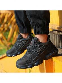 Men's Lightweight Indestructible Work Shoes Cushioned Rubber Sole Black Outdoor Safety Shoes For Garden Construction Driver Anti-Smashing Stab Sports Steel Toe Sneakers - Black - View 9