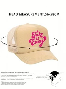 1pc "Take It Easy" Printed Unisex Truck Driver Baseball Mesh Cap With Drawstring, Adjustable Buckle Closure, Non-Stretch, Graphic Design - Baseball Cap - View 9