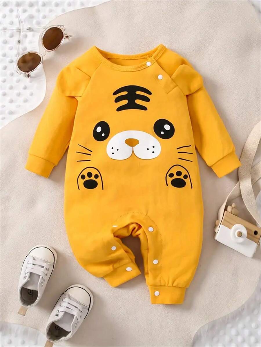 Baby Boy Adorable Animal 3D Print Long Sleeve Romper, For Fall/Winter