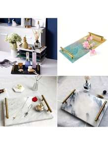 Khuôn khay silicon hình chữ nhật lớn - Khuôn đúc nhựa phẳng sâu có tay cầm màu vàng/bạc - Lý tưởng để trưng bày đồ trang sức, nghệ thuật nhựa và các dự án thủ công - Nhiều màu - Xem 4