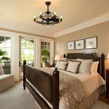 6-Lights Industrial Candle Chandelier Fan, Vintage Caged Ceiling Fan With Light Fixtures, Farmhouse Ceiling Fan With Lights And Remote Control For Bedroom Dining Room Christmas - màu đen - Xem 2