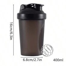 1 Pieza Botella agitadora de proteínas, mejor taza agitadora(Clásico asa superior y bola mezcladora), Botella de agua de cocina (16oz-400ml-1 Paquete, Tapa negra/Body negro)