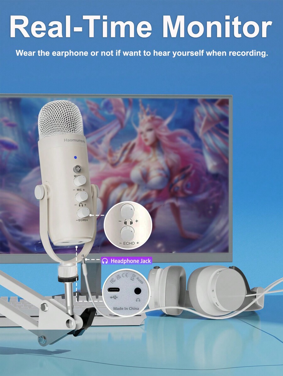 Haomuren Haomuren USBMikrofon mit SchwenkarmStänder für PC, Gaming