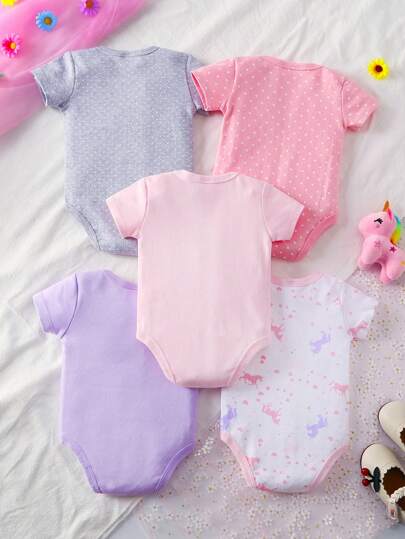 Bộ 5 áo liền thân tay ngắn cho bé gái