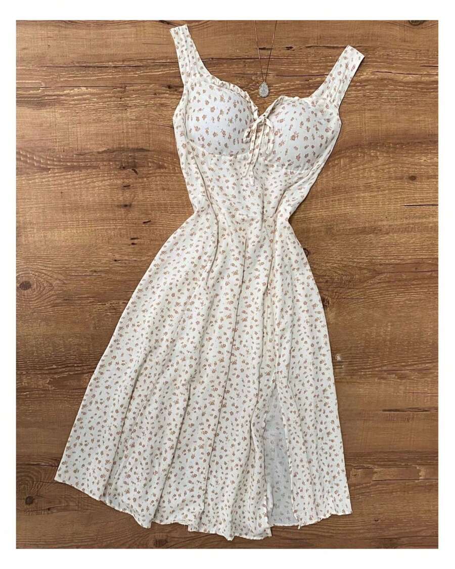 Peasant Tie Midi Dress - 白色 - 查看 1