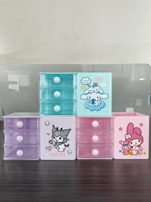 Sanrio Boîte de rangement décorative de Noël en plastique pour le bureau ou le tiroir, avec personnages de Sanrio comme Hello chat, Kuromi, Cinnamoroll et My Melody. Boîte de rangement colorée et organisateur de stylos. (Certaines pièces peuvent être aléatoires)