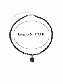 1pc Men's Simple Stylish Tiger Stone Beaded Necklace, Clavicle Chain Accessories For Men Christmas New Year Valentine's Day Holiday Gift
