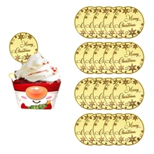 20 Pieces Gold Merry Christmas Acrylic Cupcake Toppers Snowflake Shapes Round Mirror Engraved Cake Topper Cupcake Decorations For Christmas Party,Christmas