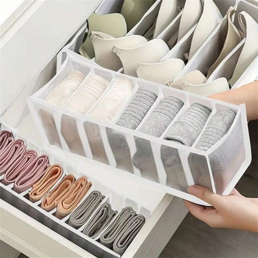 Juego de 3 organizadores de compartimentos de ropa interior de nailon, organizadores de gaveta multicompartimento para guardar calcetines, ropa interior y ropa de bebé - Multicolor - Ver 1