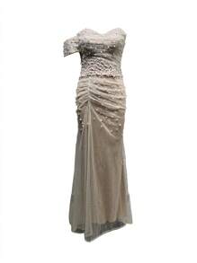 New Pearl Lace Patchwork Slim Fit Evening Dress For Women, Wedding Event Dress, Formal Prom Gown, For Wedding Guest, Graduation, Dinner