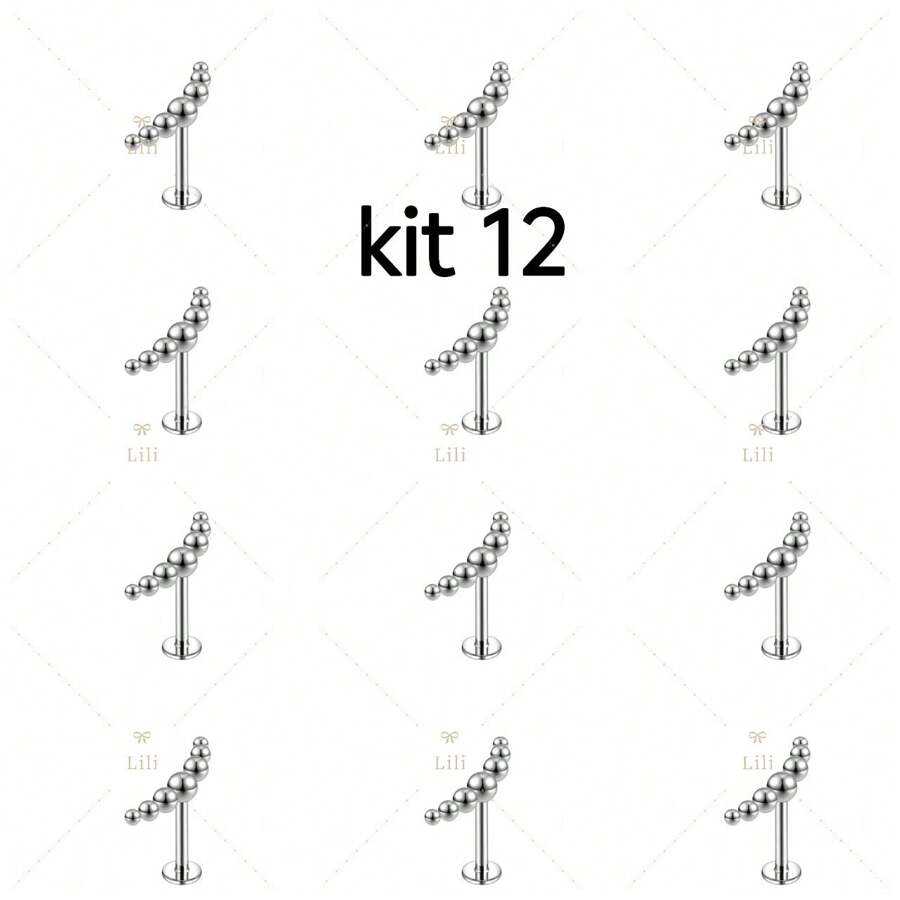 Kit 12 Piercing Labert Pin Push Plug Tragus, Helix Heart / Star / Moon, Stainless Steel Piercing - Kit 12  ( B ) - Xem 1