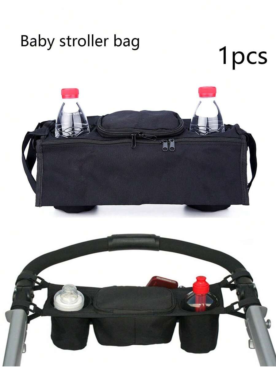 1pc Multi-Function Stroller Hanging Bag, Diaper Bag, Baby Bottle Holder For Mom - Black - View 1
