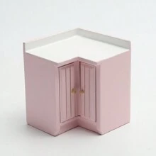 1/12 Scale Wooden Dollhouse Miniature Kitchen Furniture Set - Includes Cabinet, Refrigerator, Stove, Sink And Counter, Suitable For Decorative Dollhouse, Pink Color