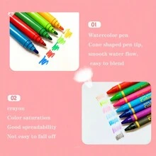 Kids Water Color Marker Set, Children's 42/150/208pcs Painting Brush Art Supplies For 6.1 Festival, Watercolor Pens & Wax Crayons For Preschool & Elementary Students