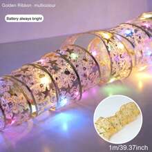 1 st. LED-kerstlintverlichting 39,37/78,74/196,85/393,7 inch zilver/gouden lint met koperdraad, feeënlichtsnoer, kerstboom, decoratief lint, strikken, lampen, op batterijen, voor thuis, tuin, tuin, bruiloft, verjaardag, feest, kerstboom, festivals, nieuwjaarsdecoratie (1/2/5/10 m gouden/zilveren lint; warm wit/wit/kleurrijk licht), kamerdecoratie, kerstdecoratie, kerstverlichting, slaapkamerdecoratie, woondecoratie, feestdecoratie, vakantie, festival, kerstcadeau, Thanksgiving, kerstboomdecoratie, ornamenten