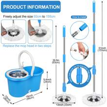 Spin Mop And Bucket With Wringer Set, 360° Adjustable Stainless Steel Handle, 6 Microfiber Mop Heads And 61" Extended Handle For Floor Cleaning (Set Of 2) - BLUE 2 PACK - View 4