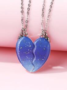 2pcs/Set Girls' Heart & Starry Sky Glow-In-The-Dark Magnetic Necklace Jewelry Gift Set For Friends - Multicolor - View 2