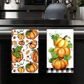 2pcs Dish Cloths, Autumn Kitchen Towels, Super Soft Fiber Dish Rags, Autumn Thanksgiving Pumpkin Maple Leaf Sunflower Dish Cloths With Truck Dwarf Bicycle Plaid Decor Seasonal Gift Home Decor, 40 X 60 Cm Kitchen Towels, Super Soft Fiber Towels, Autumn Thanksgiving Pumpkin Maple Leaf Sunflower Dish Cloths With Truck Dwarf Bicycle Plaid Decor Seasonal Gift Home Decor