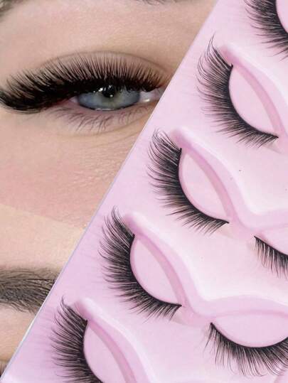5 Pairs Of Slender Long Curly Fox Eye Manga Lashes Eyetail Elongated False Eyelashes 16mm