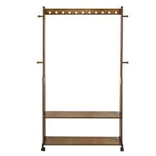 UNHO Perchero de Bambú: Riel de Madera para Colgar Ropa Perchero Rodante Armario Abierto con Estantes de Almacenamiento Para la Entrada del Dormitorio - Café integral - Ver 9