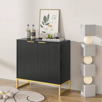 Mid-Century Modern Sideboard Buffet Cabinet With 2 Fluted Doors, Featuring Adjustable Shelves, Fluted Accent Design, And Versatile Storage. Ideal As A Credenza, Console Table, Or Storage Solution For Living Room, Dining Room, Kitchen, Bedroom, And Entryway.