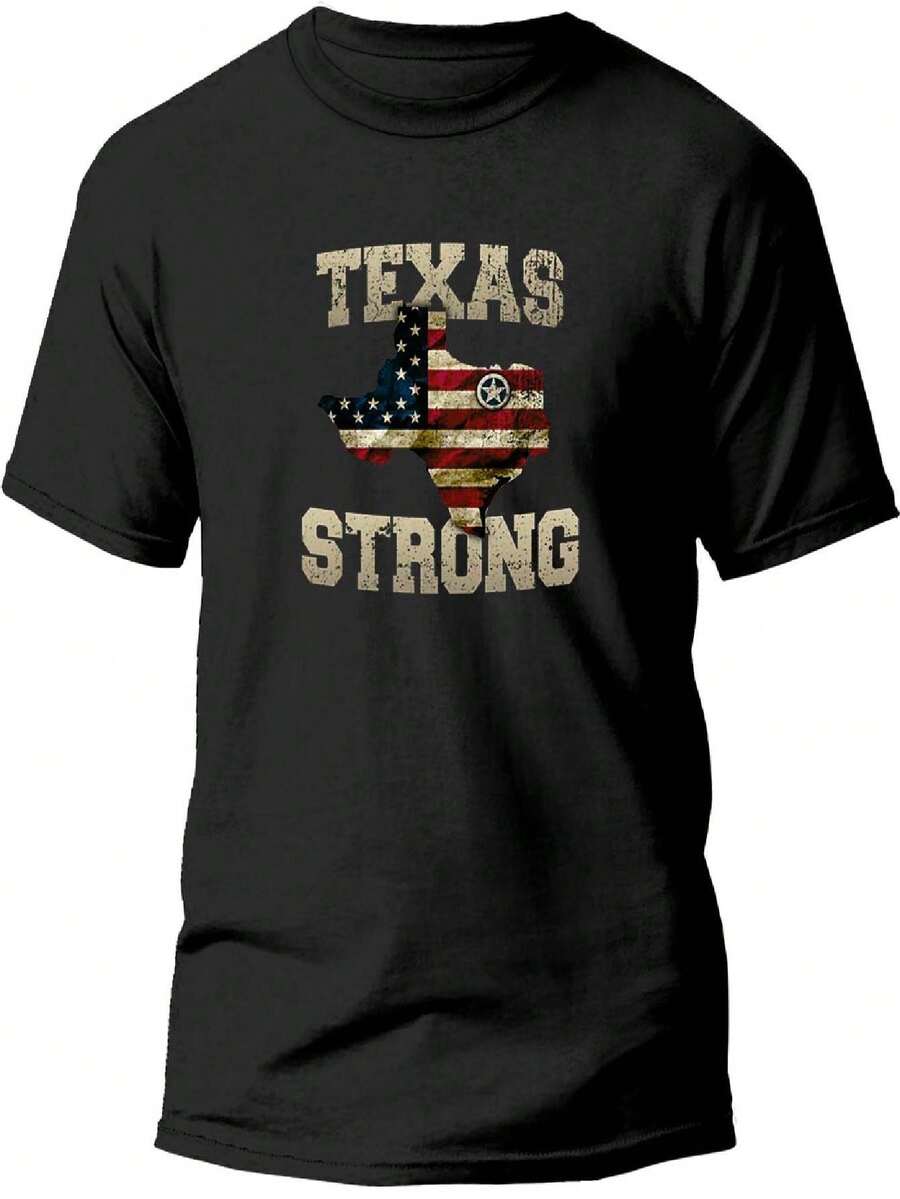 Men's Country T-Shirt 100% Cotton Texas Strong T-Shirt Shirt - Black - View 1