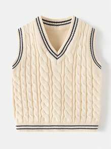Young Boy V-Neck Knitted Sweater Vest, Autumn & Winter