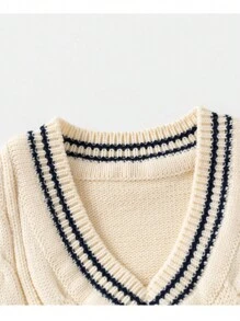 Young Boy V-Neck Knitted Sweater Vest, Autumn & Winter