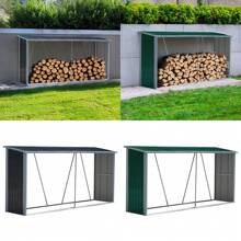 LIVINGANDHOME Living And Home Zinc Steel Firewood Log Storage Shed - Green - View 7
