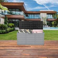 Outdoor Storage Deck Box Large Chest Bin Patio Garden 75-Gal Container - Black & Gray - View 7