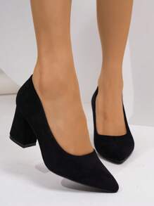 Scarpe da donna a punta tonda semplici con tacco alto spesso in  versatili per la moda quotidiana, in più colori